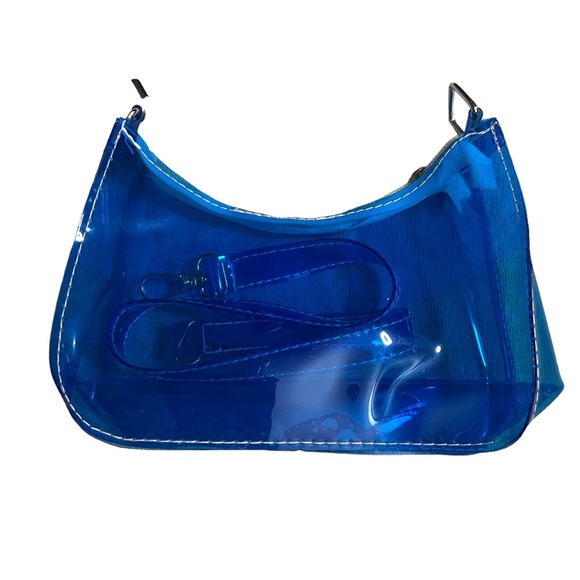 Trendy Clear Jelly Handbag Neon Blue Shoulder Bag - Picture 7 of 11